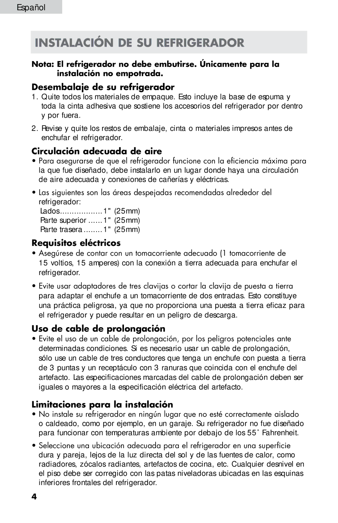 Haier HB21FC45, HB21FC75 user manual Instalación DE SU Refrigerador 