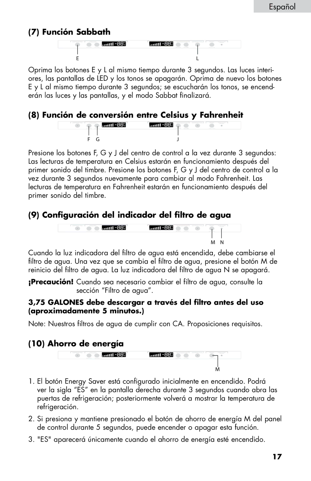 Haier HB21FC75, HB21FC45 user manual Función Sabbath, Función de conversión entre Celsius y Fahrenheit, Ahorro de energía 