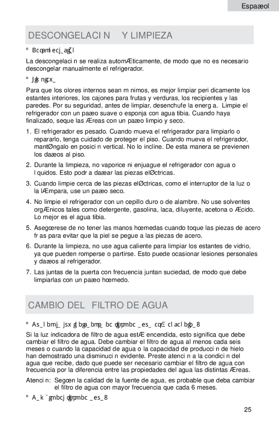 Haier HB21FC75, HB21FC45 user manual Descongelación y limpieza, Cambio DEL Filtro DE Agua 