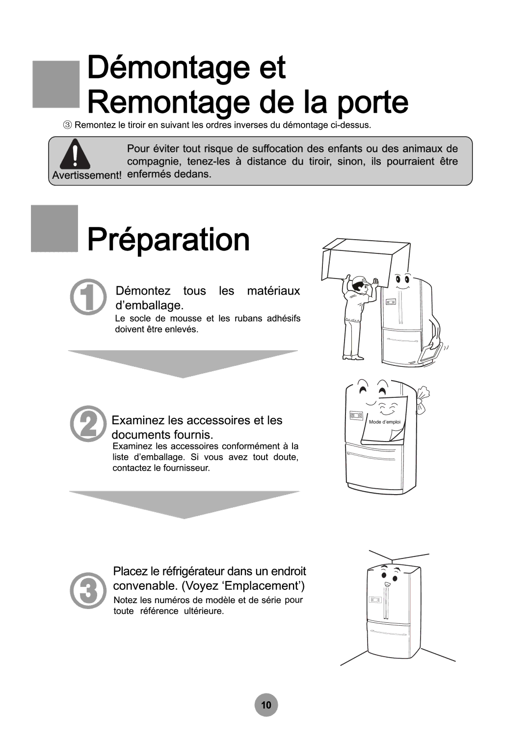 Haier HB21TNN manual Démontage et Remontage de la porte Préparation 