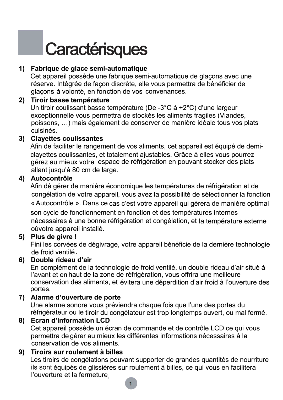 Haier HB21TNN manual Caractérisques 