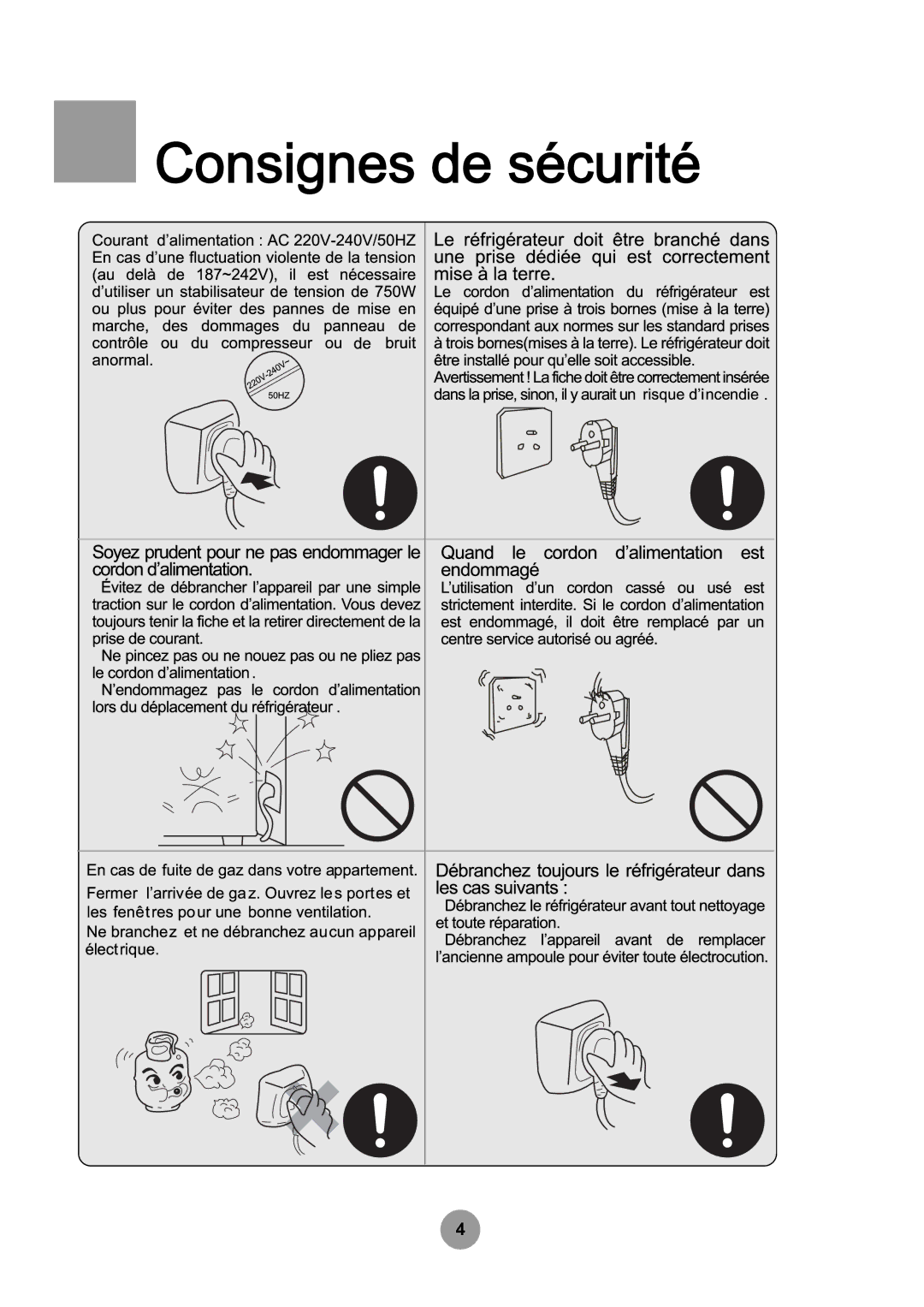 Haier HB21TNN manual Consignes de sécurité 