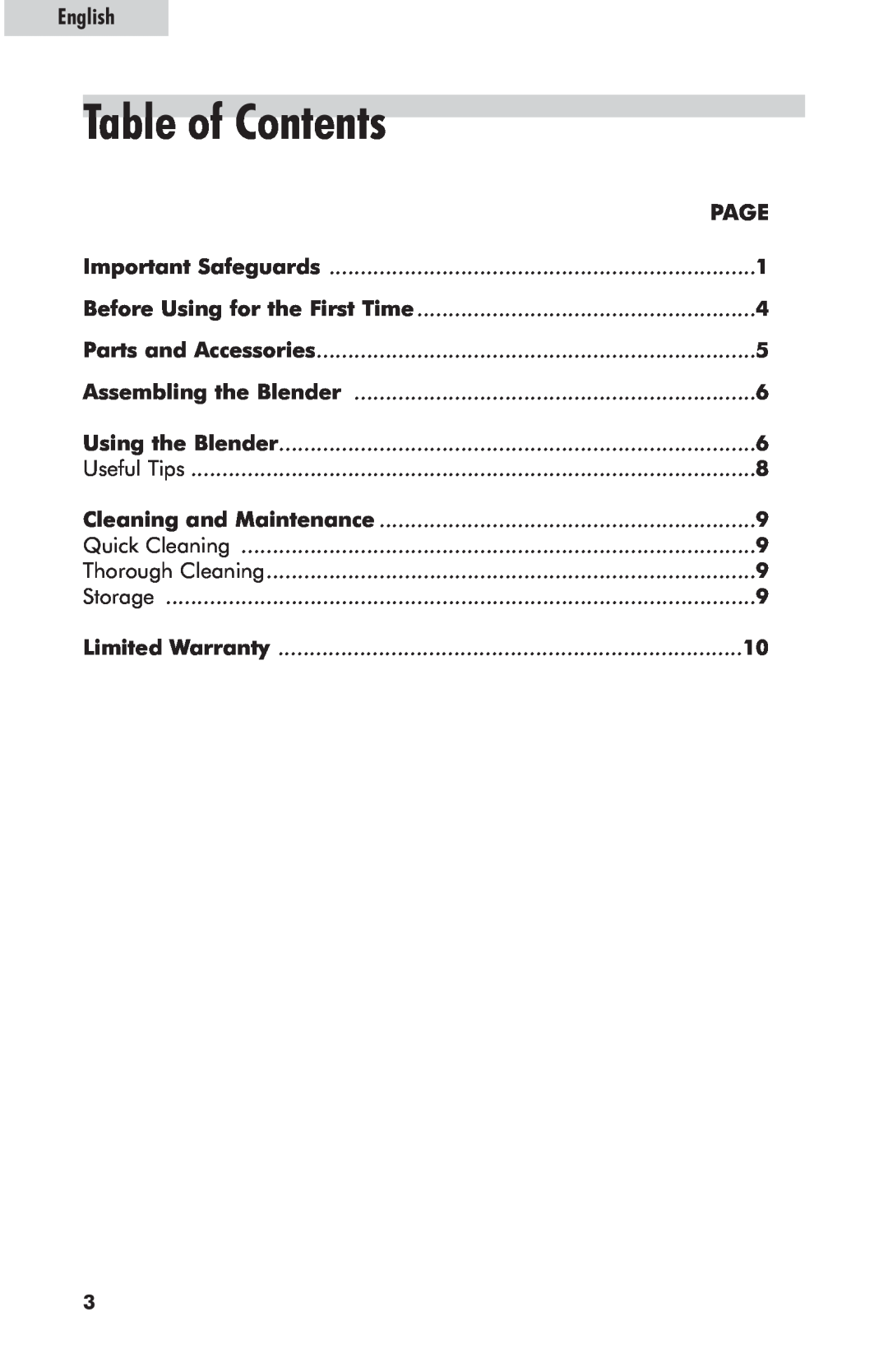 Haier HB500BSS user manual Table of Contents, English 
