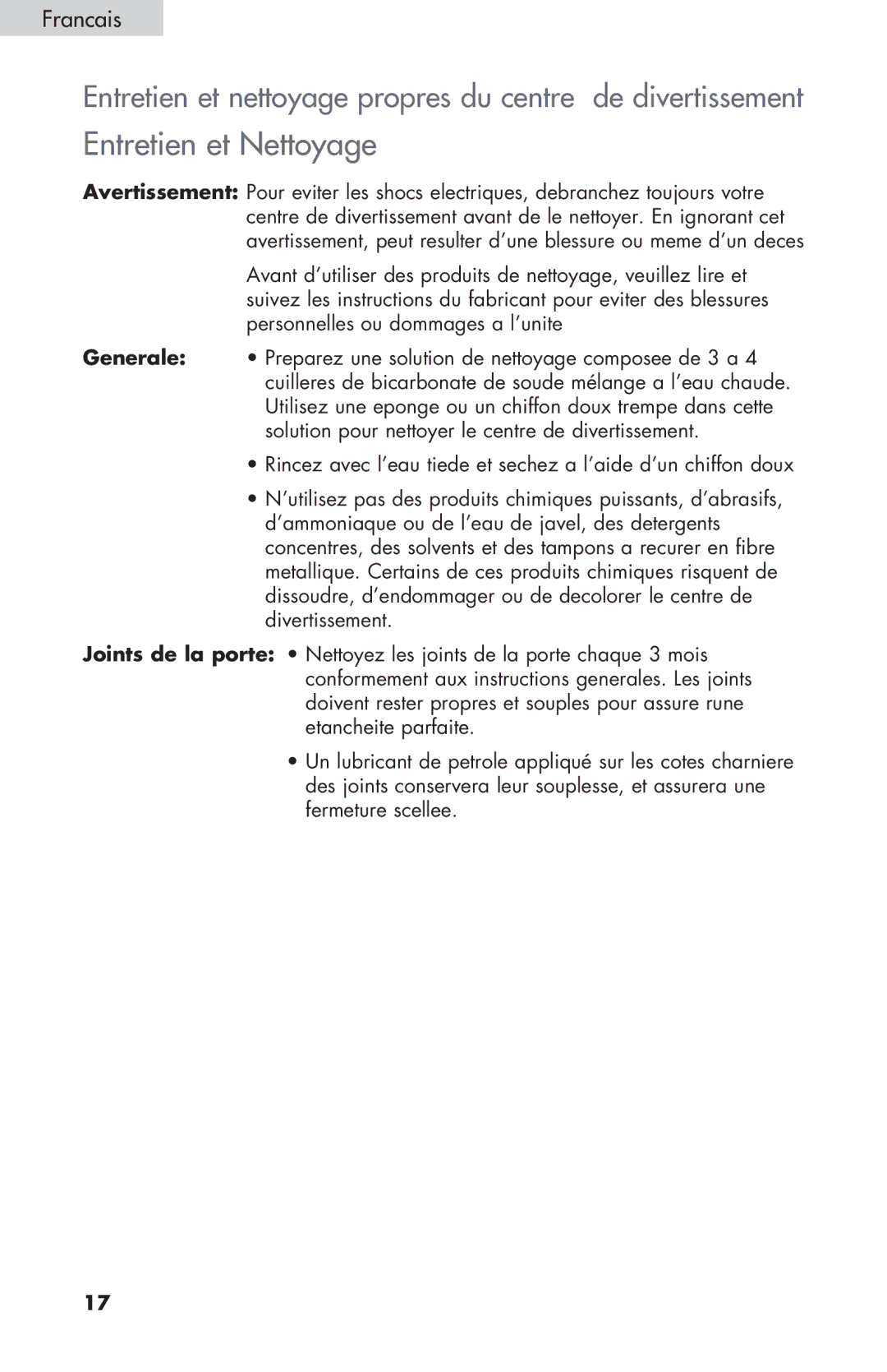 Haier HBCN05FVS user manual Entretien et Nettoyage 