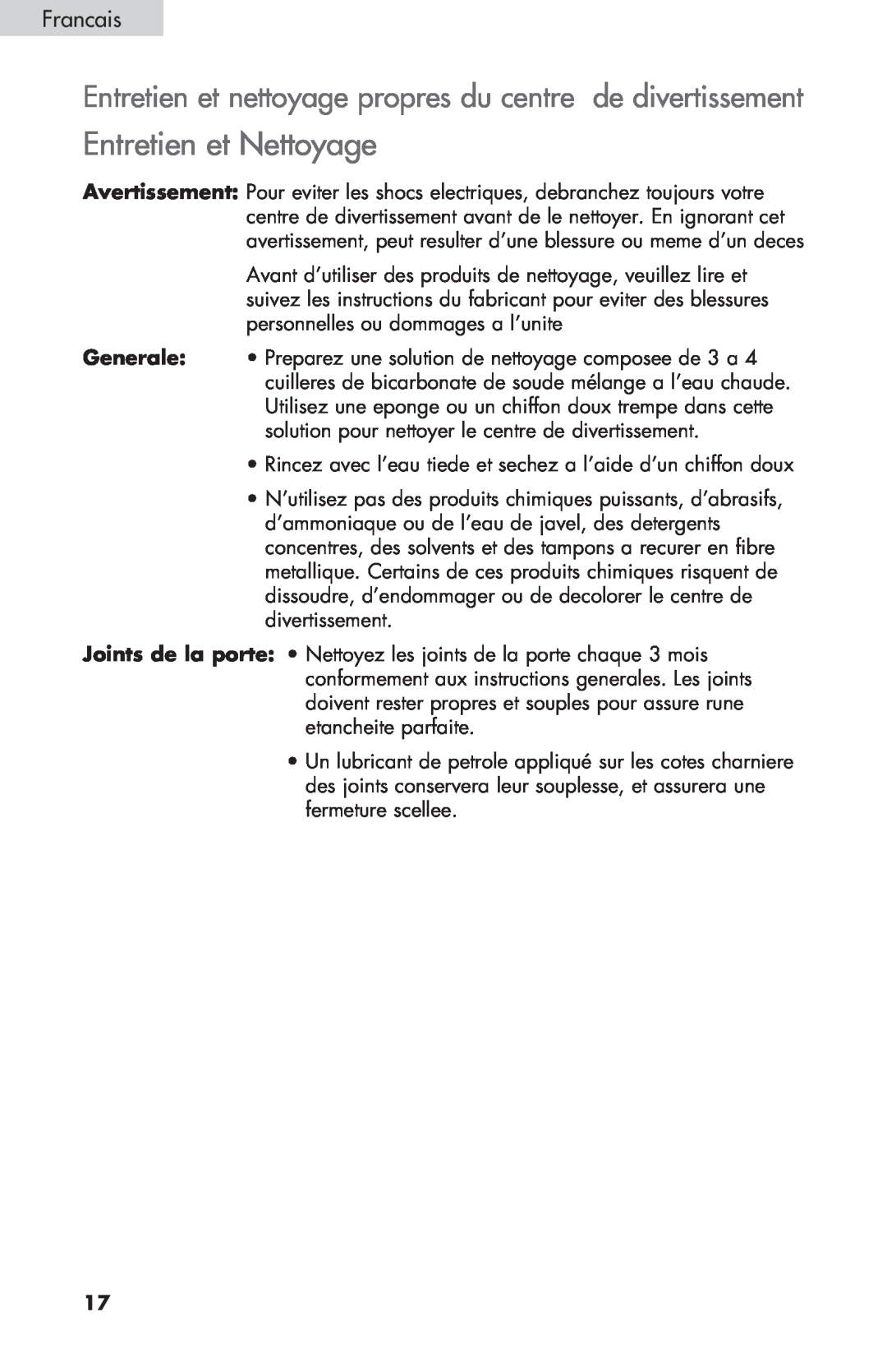 Haier HBCN05FVS user manual Entretien et Nettoyage, Francais 