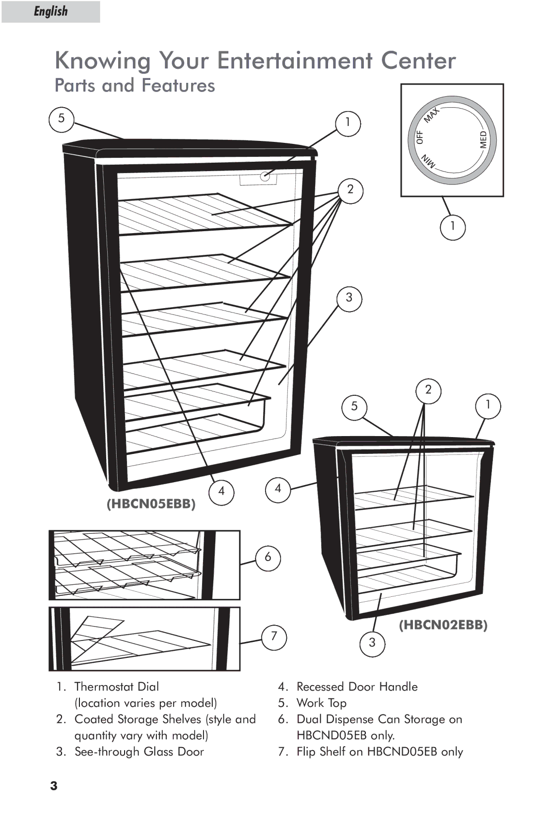 Haier HBCN05EBB, HBCND05EB, HBCN02EBB user manual Knowing Your Entertainment Center, Parts and Features 