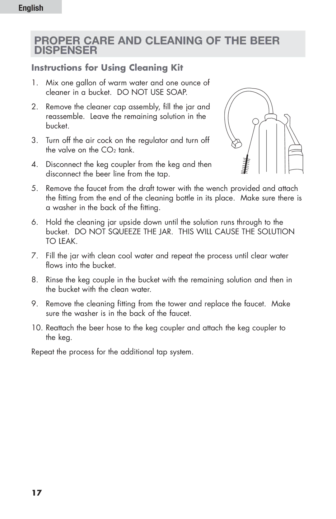 Haier HBF205E user manual Proper Care and Cleaning of the Beer Dispenser, Instructions for Using Cleaning Kit 