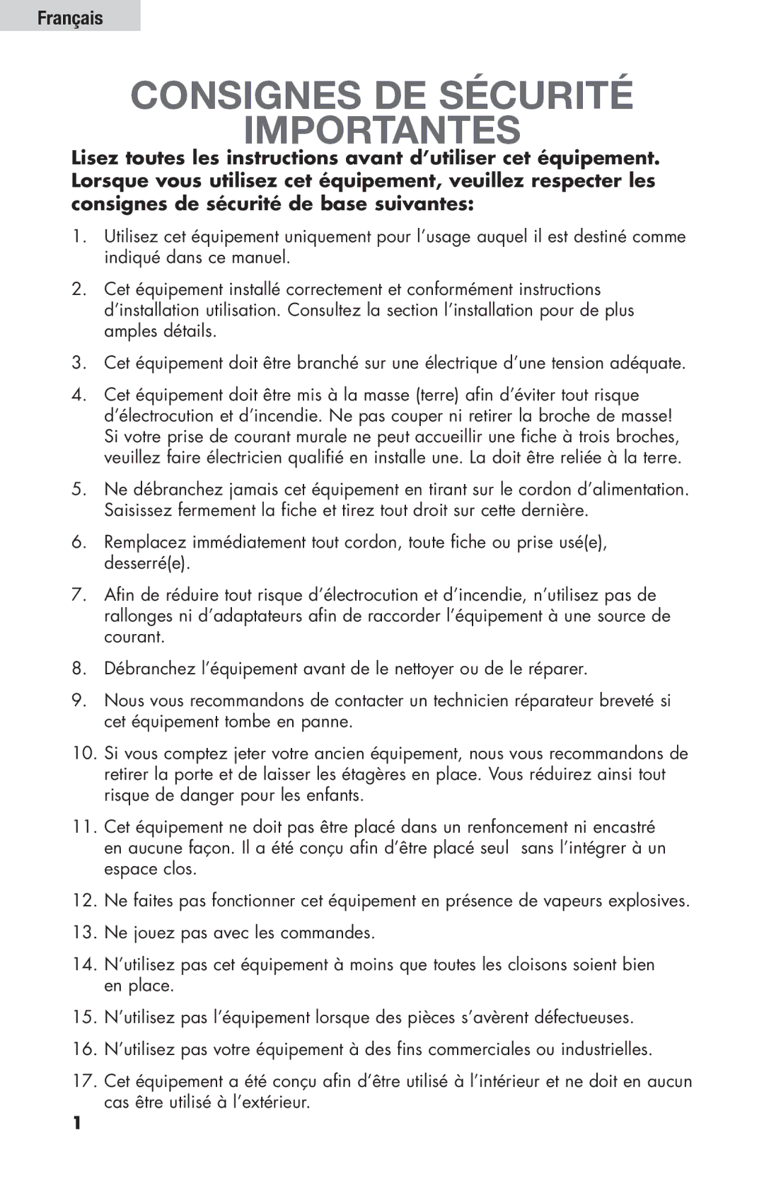 Haier HBF205E user manual Consignes DE Sécurité Importantes, Français 