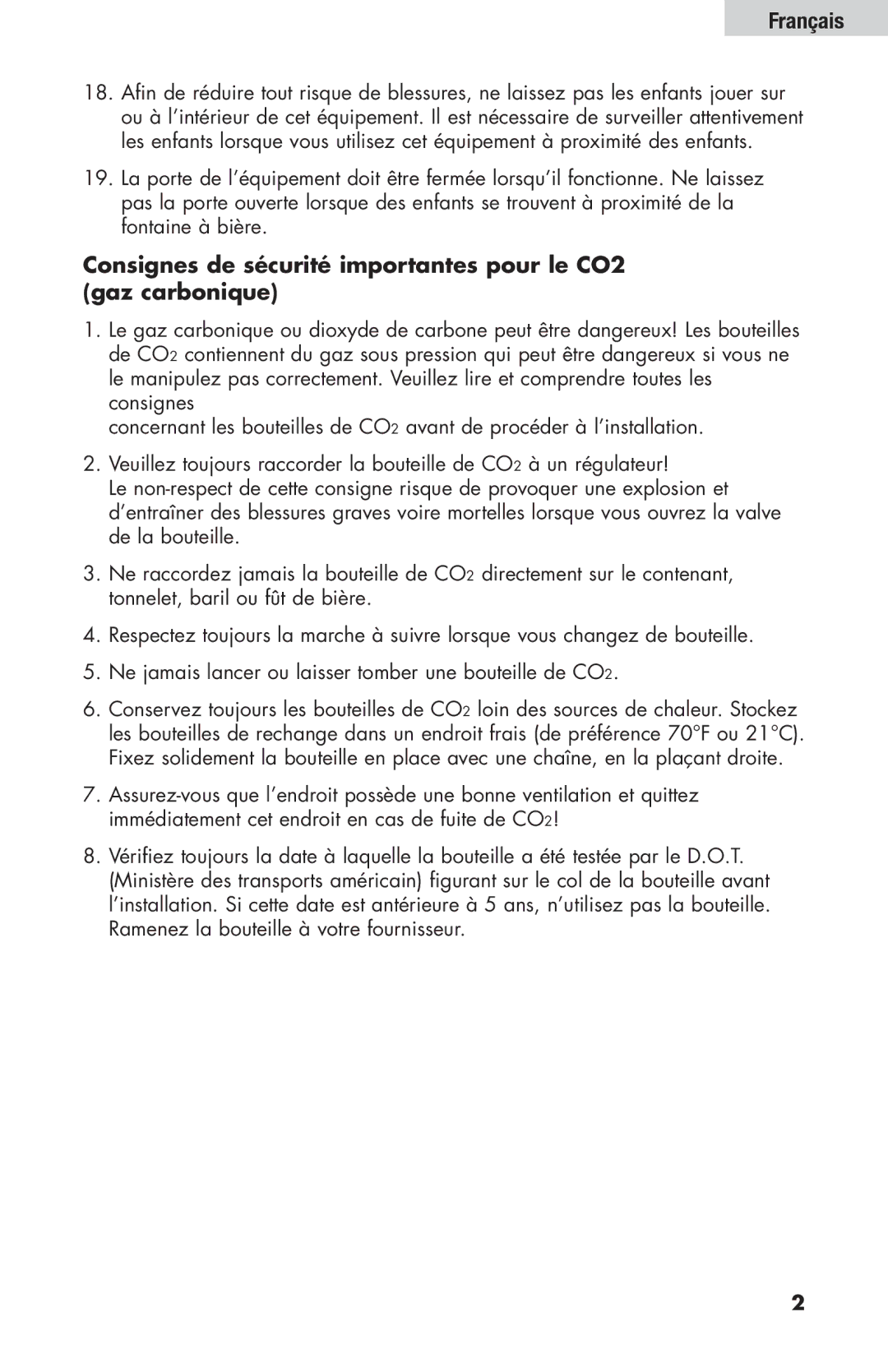 Haier HBF205E user manual Consignes de sécurité importantes pour le CO2 gaz carbonique 