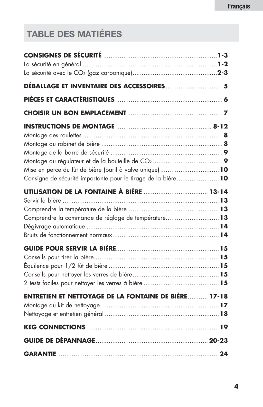 Haier HBF205E user manual Table DES MATIÉres 