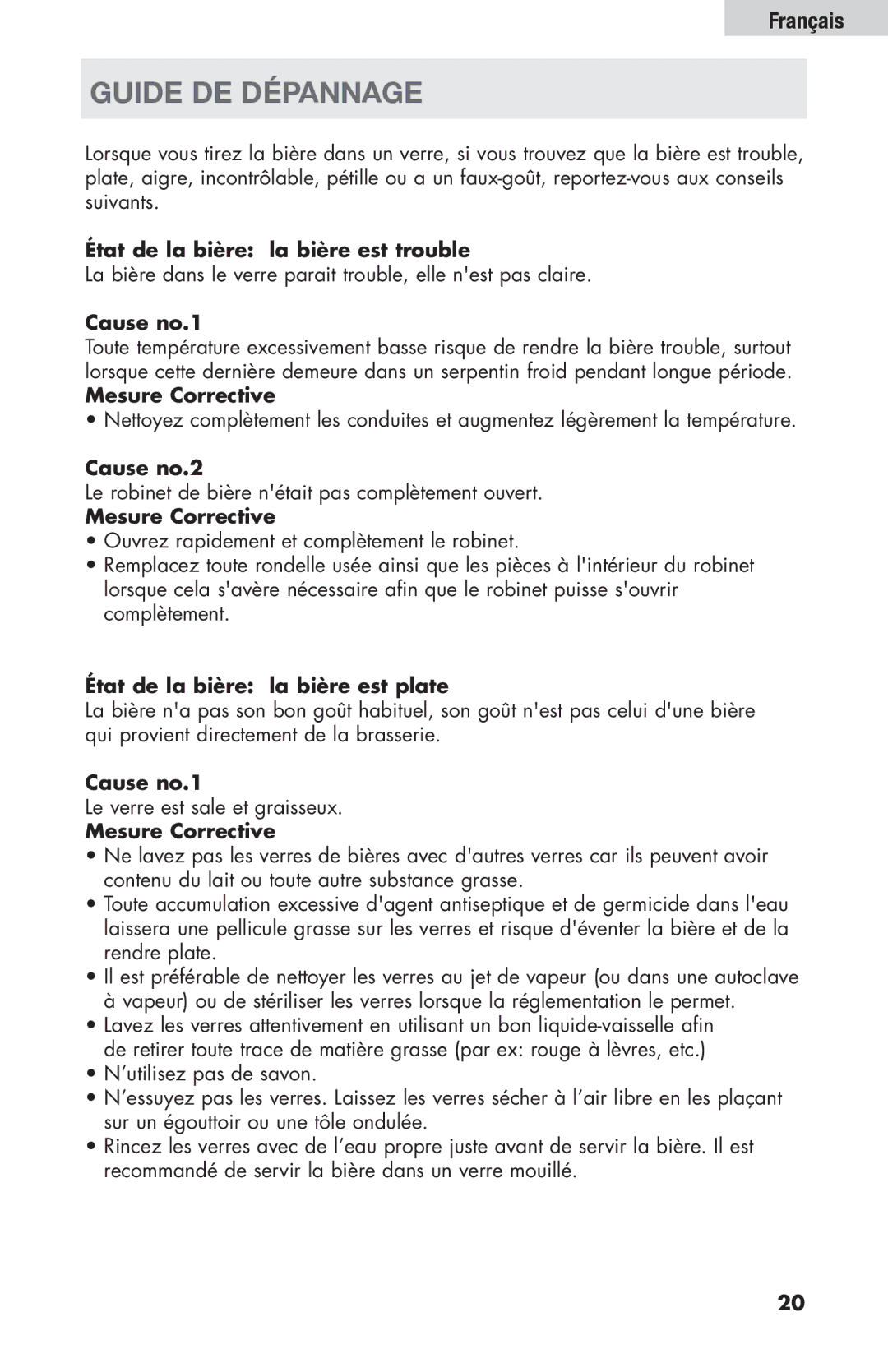 Haier HBF205E user manual Guide de Dépannage 