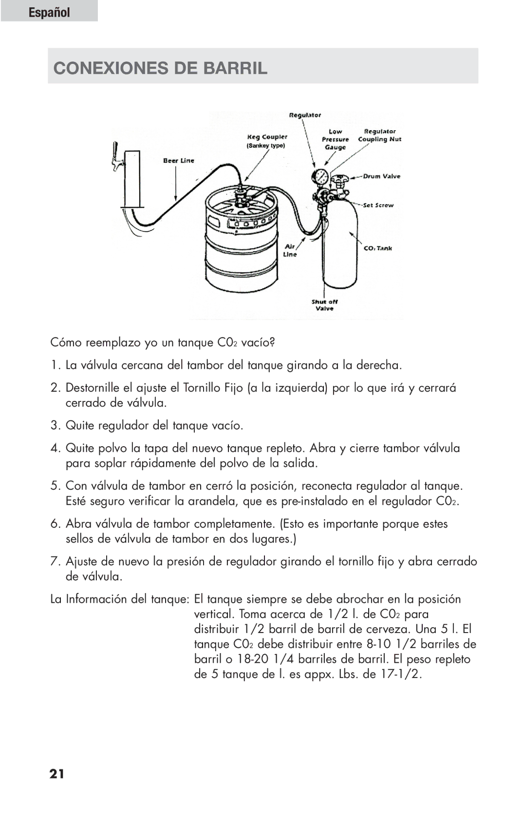 Haier HBF205E user manual Conexiones de Barril 