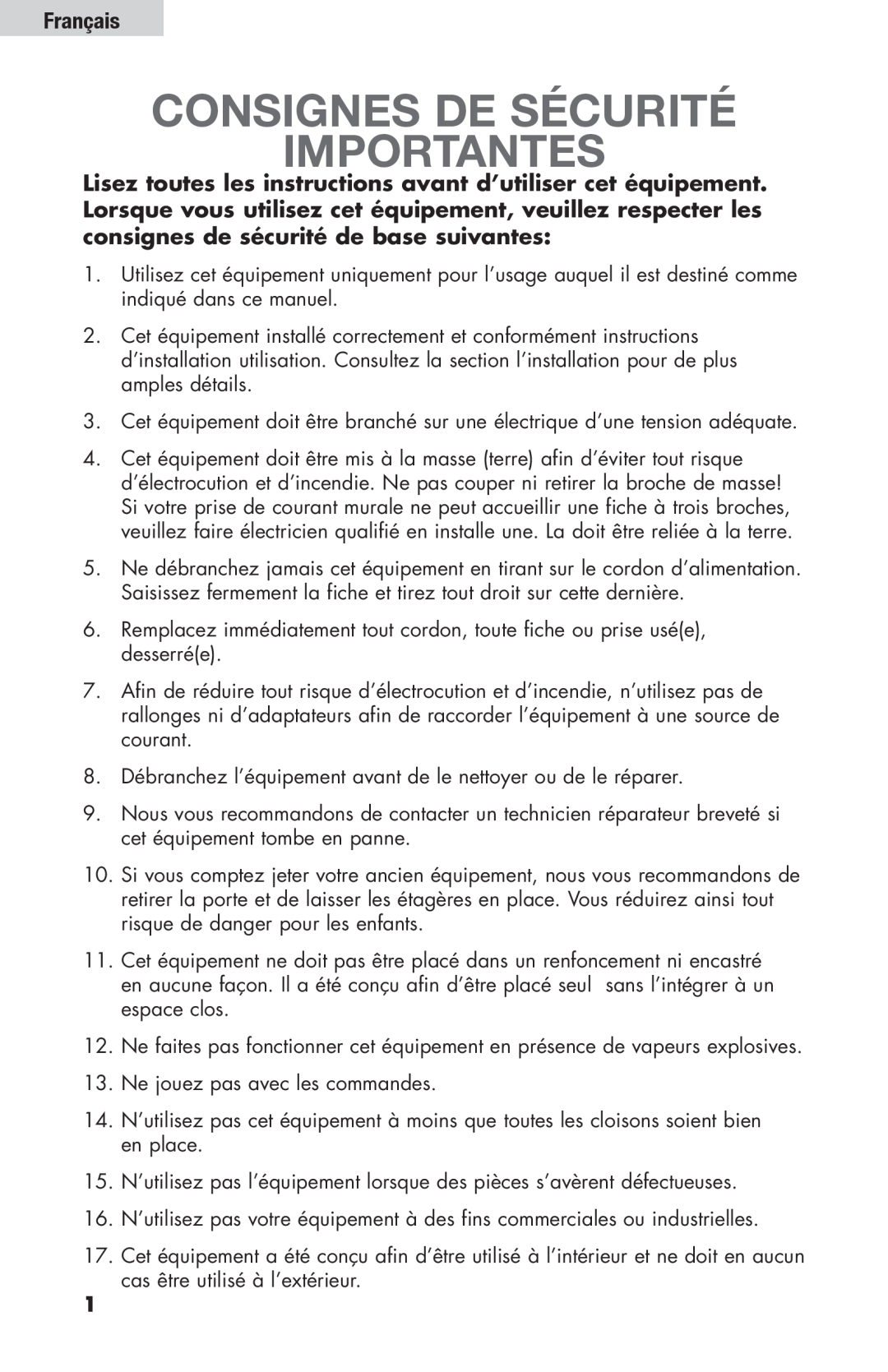 Haier HBF205E user manual Consignes De Sécurité Importantes, Français 