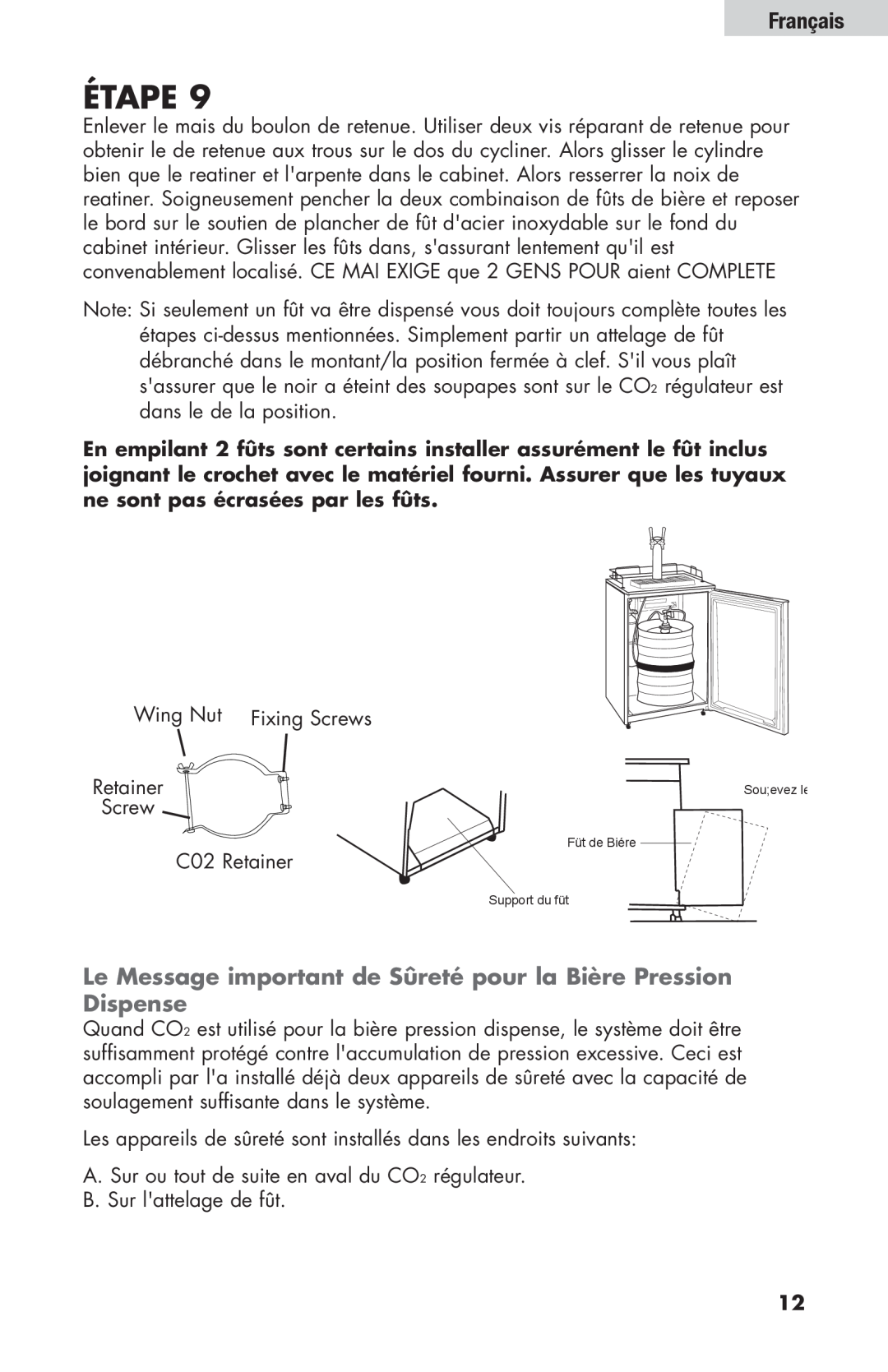 Haier HBF205E user manual Le Message important de Sûreté pour la Bière Pression Dispense, Étape, Français 
