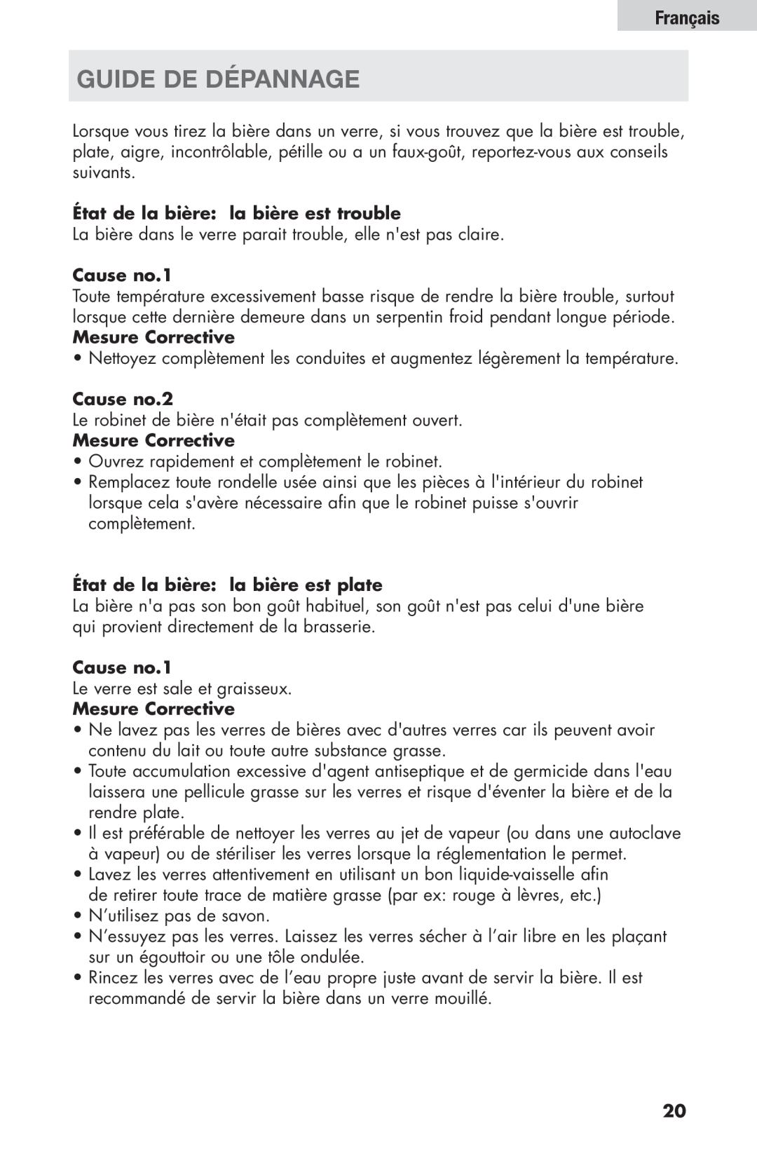 Haier HBF205E user manual Guide de Dépannage, Français 