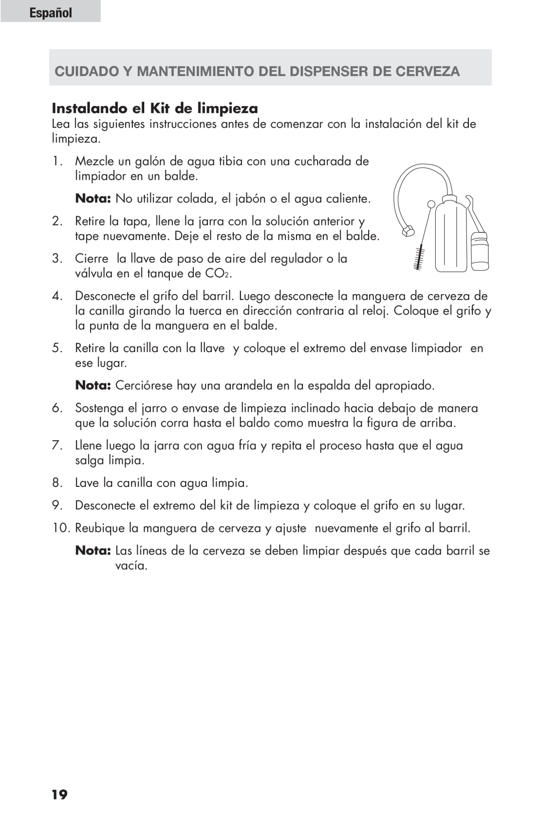 Haier HBF205E user manual Español, Nota No utilizar colada, el jabón o el agua caliente 