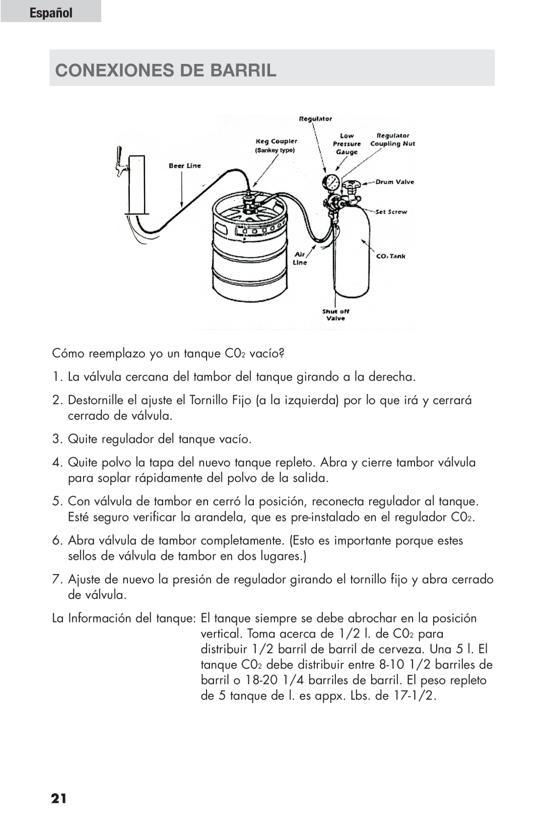 Haier HBF205E user manual CONEXIONES de BARRIL, Español 