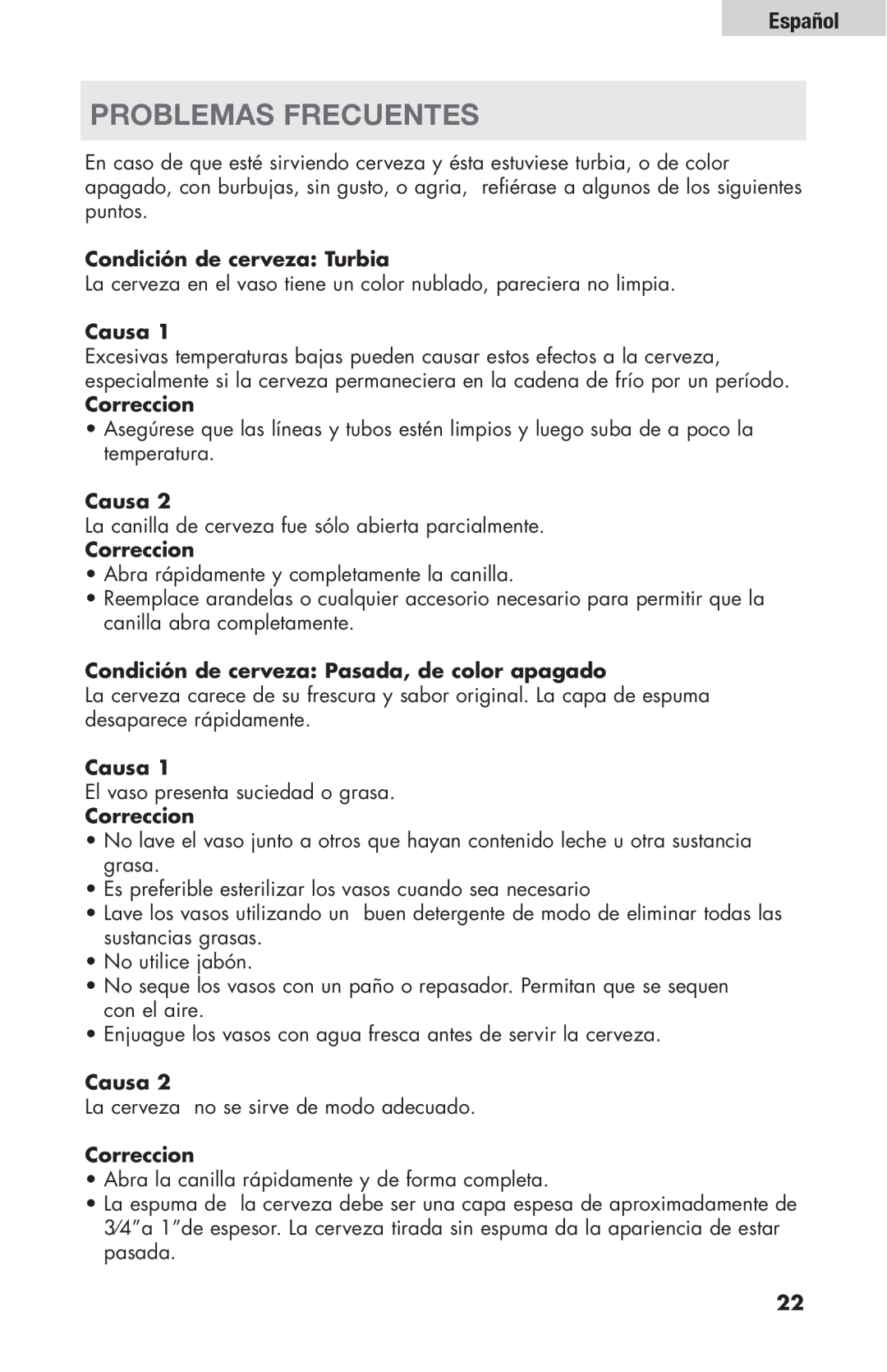 Haier HBF205E user manual Problemas Frecuentes, Español 