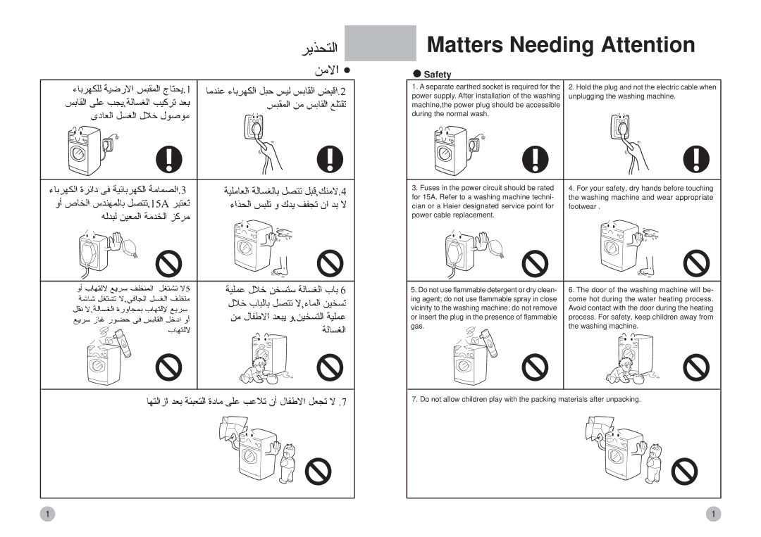 Haier HBS82-880 operation manual Matters Needing Attention, Safety 