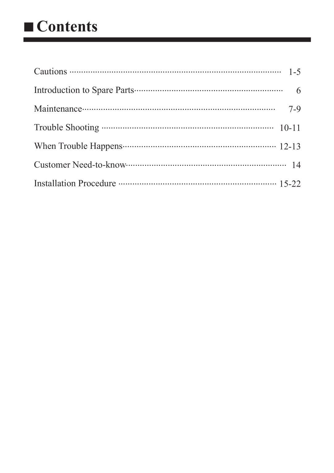 Haier HBU-18HF03, HBU-18CF03 installation manual Contents 