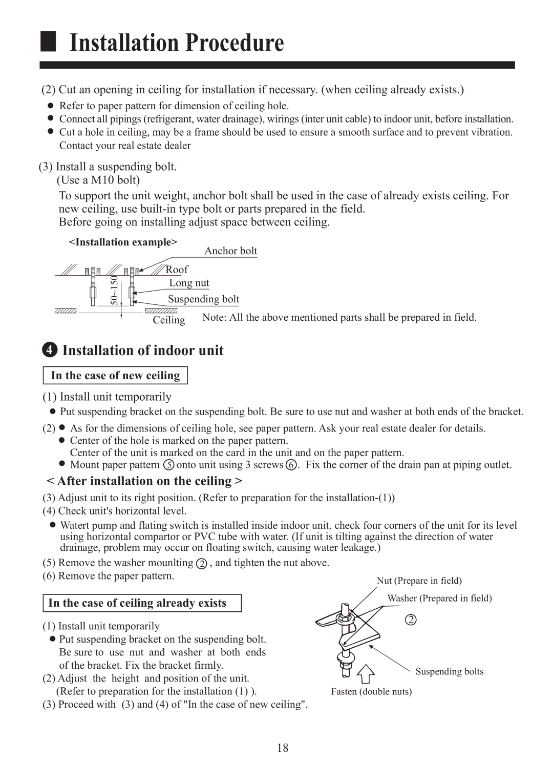 Haier HBU-18HF03, HBU-18CF03 installation manual Installation of indoor unit, After installation on the ceiling 