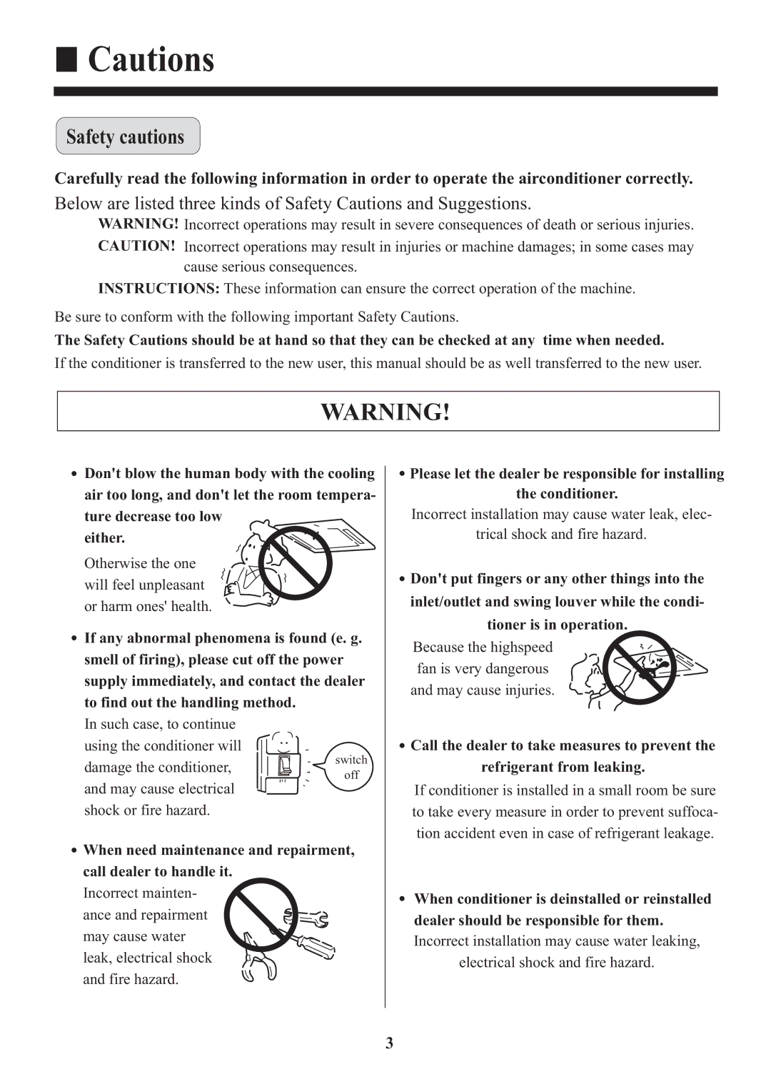 Haier HBU-18CF03, HBU-18HF03 installation manual Safety cautions 