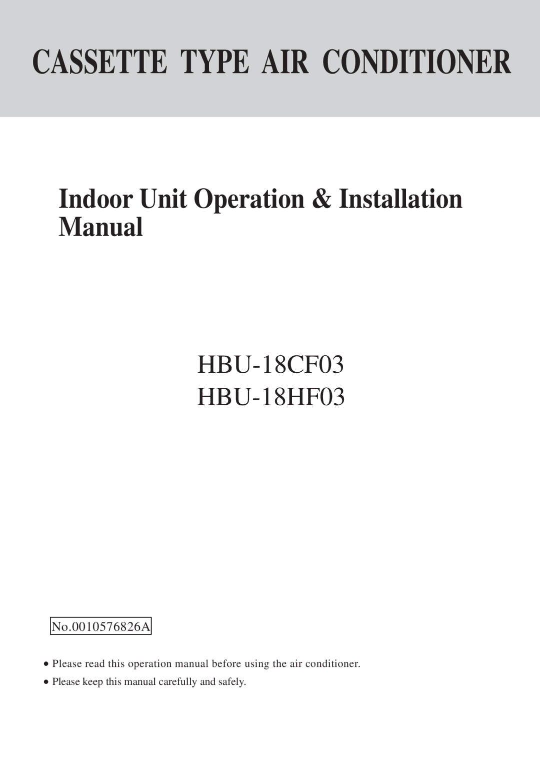 Haier HBU-18CF03, HBU-18HF03 operation manual Cassette Type AIR Conditioner 