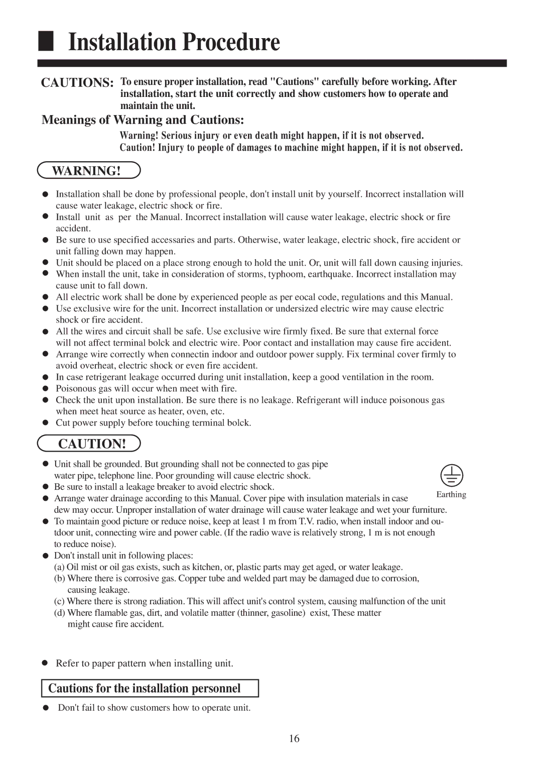 Haier HBU-18HF03, HBU-18CF03 operation manual Meanings of Warning and Cautions 