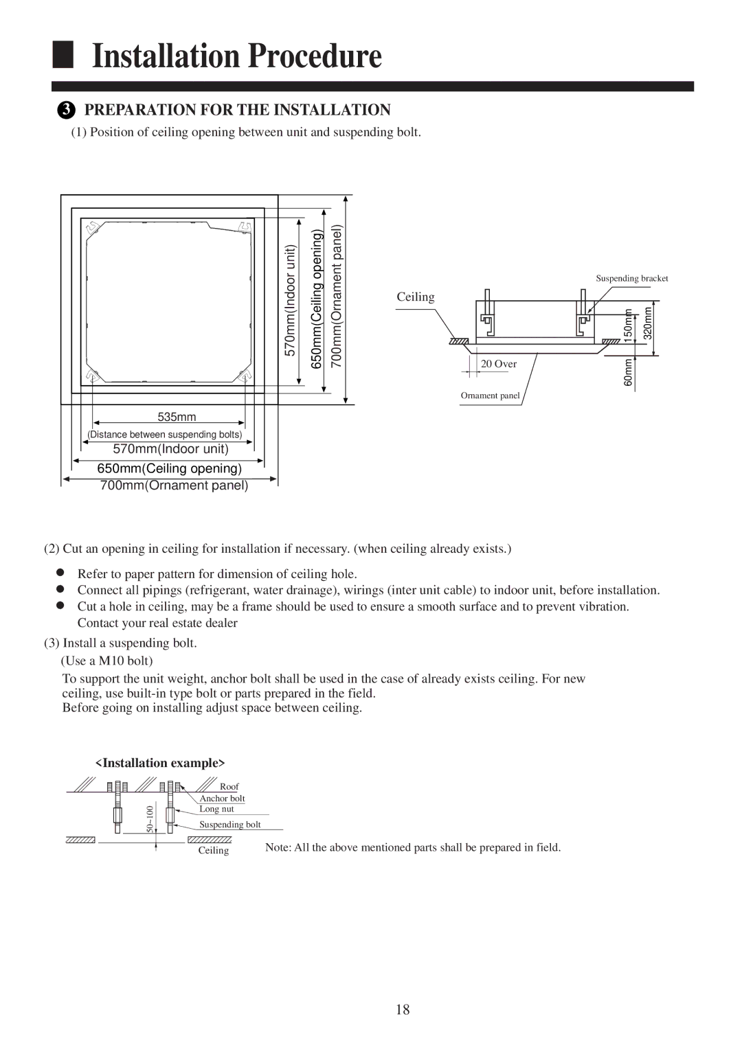 Haier HBU-18HF03, HBU-18CF03 operation manual Preparation for the Installation 