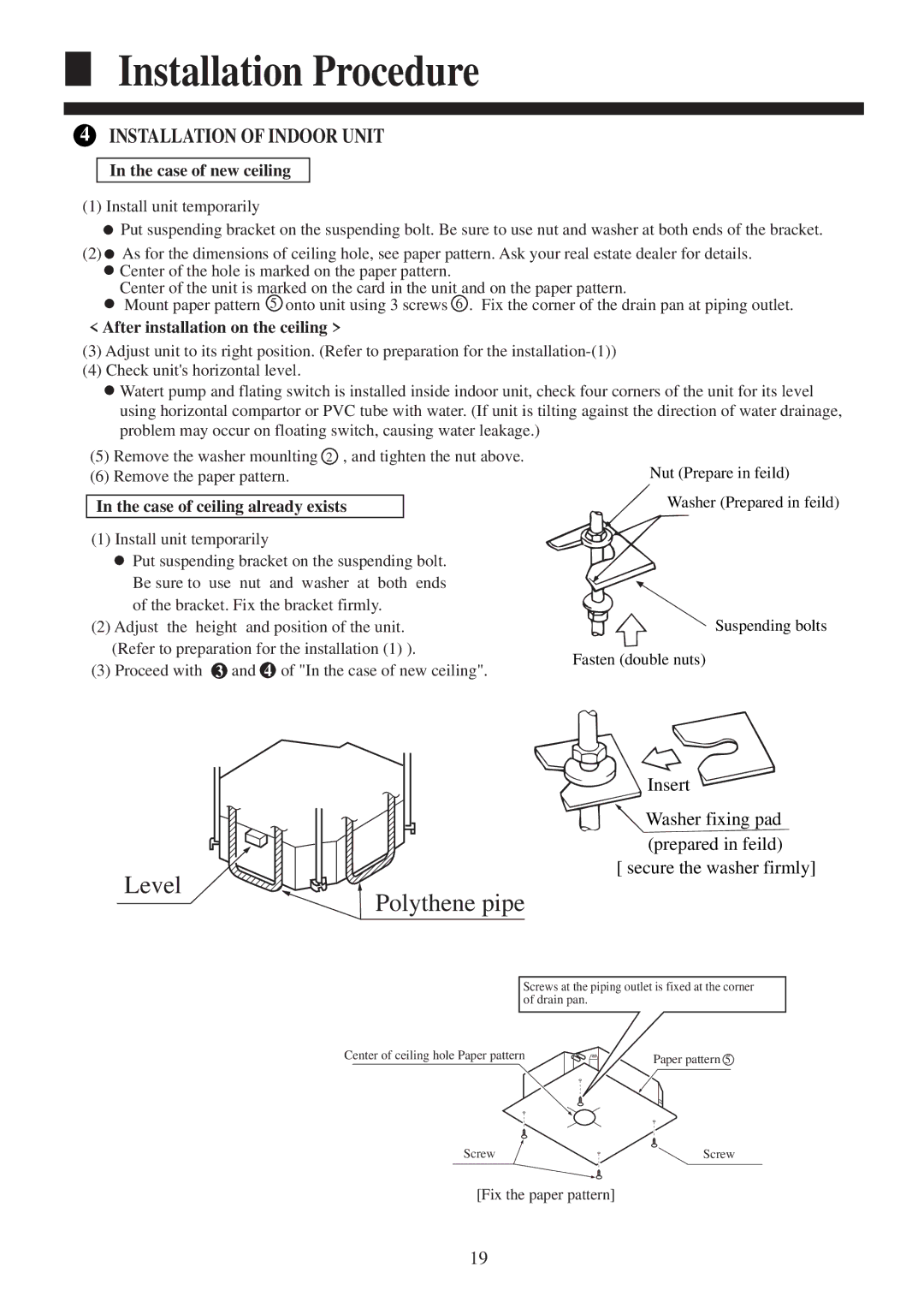 Haier HBU-18CF03, HBU-18HF03 operation manual Installation of Indoor Unit, Case of new ceiling 