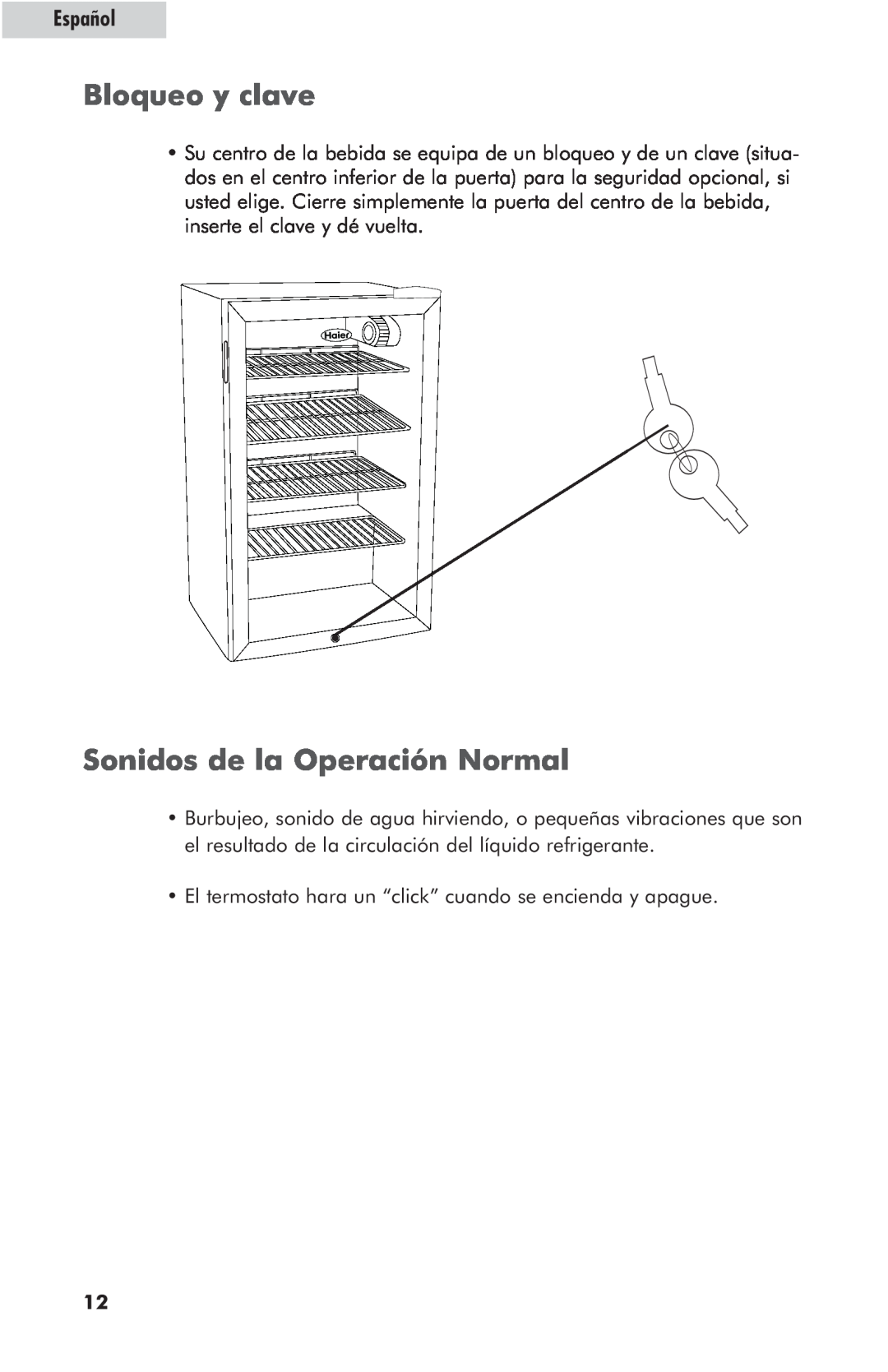 Haier hc125fvs user manual Bloqueo y clave, Sonidos de la Operación Normal, Español 