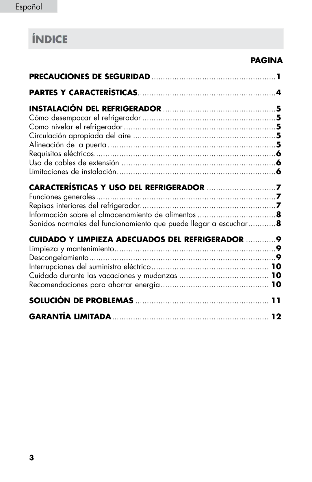 Haier HC17SF15RW user manual Índice, Español 