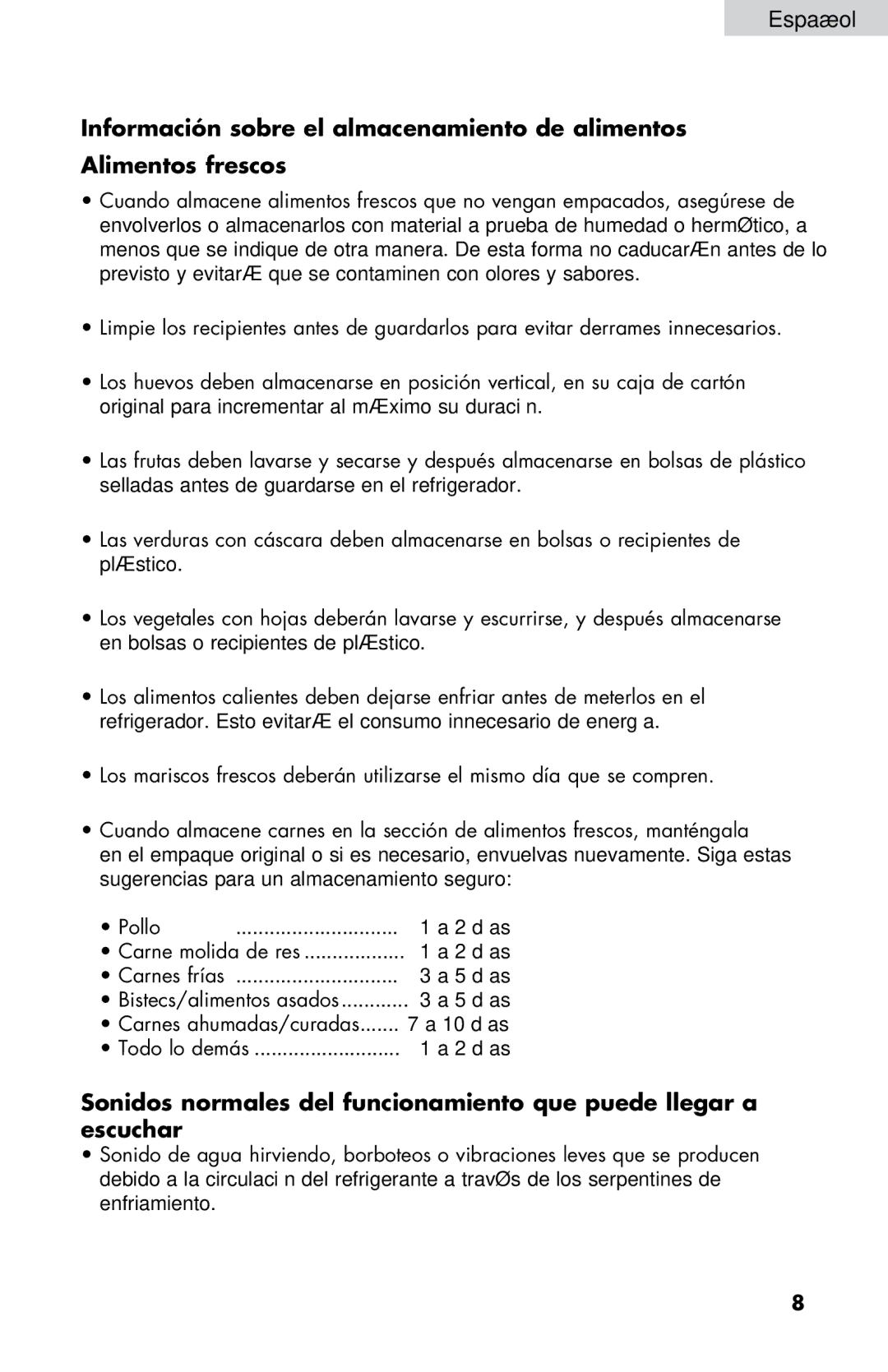 Haier HC17SF15RW user manual Carnes ahumadas/curadas 10 días Todo lo demás 2 días 