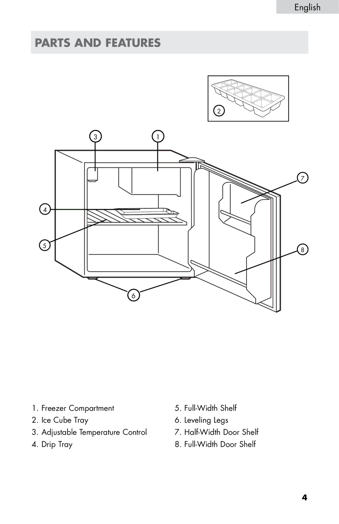 Haier HC17SF15RW user manual Parts and features 