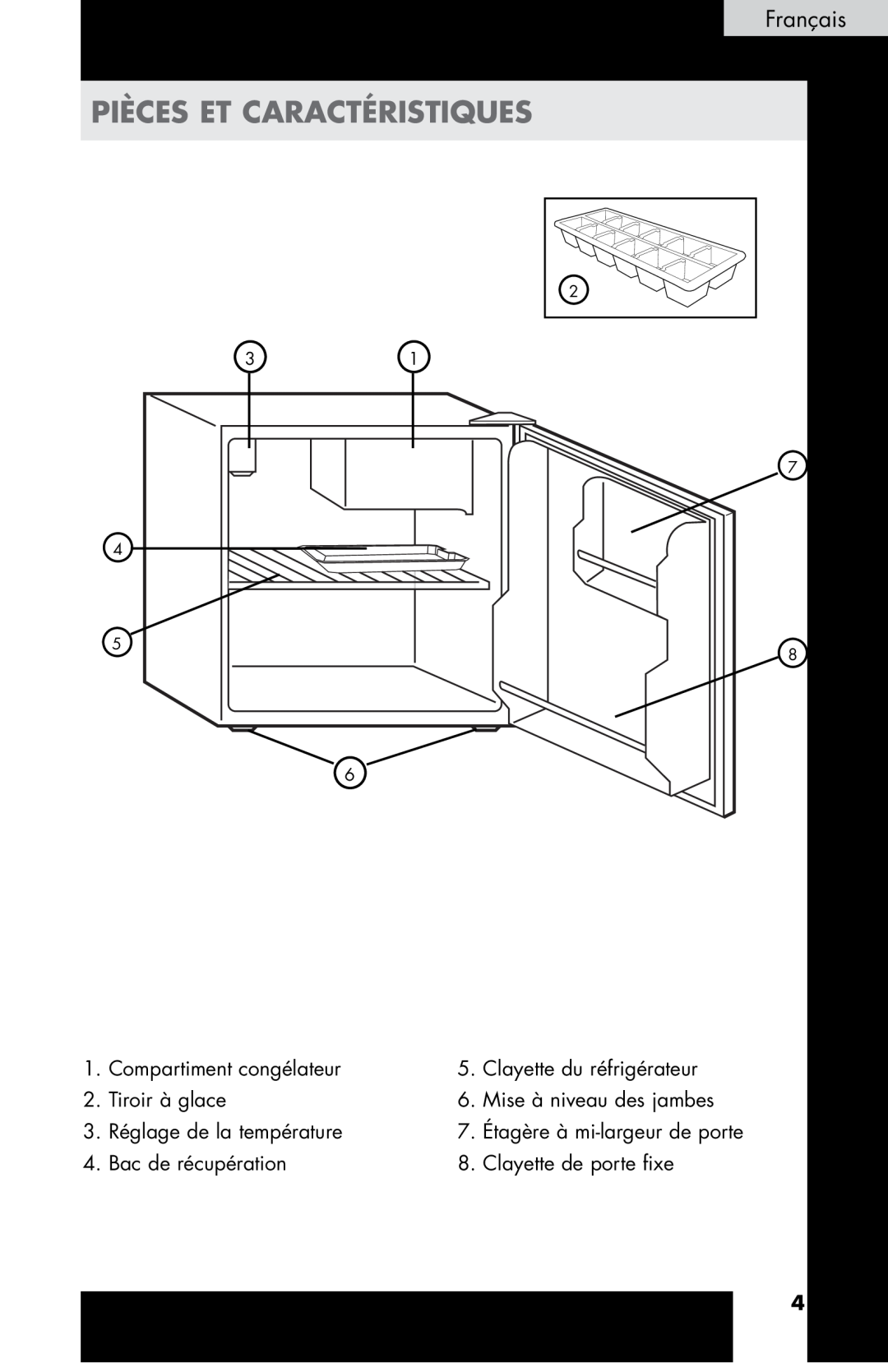 Haier HC17SF15RW Pièces et caractéristiques, Compartiment congélateur, Clayette du réfrigérateur, Tiroir à glace 