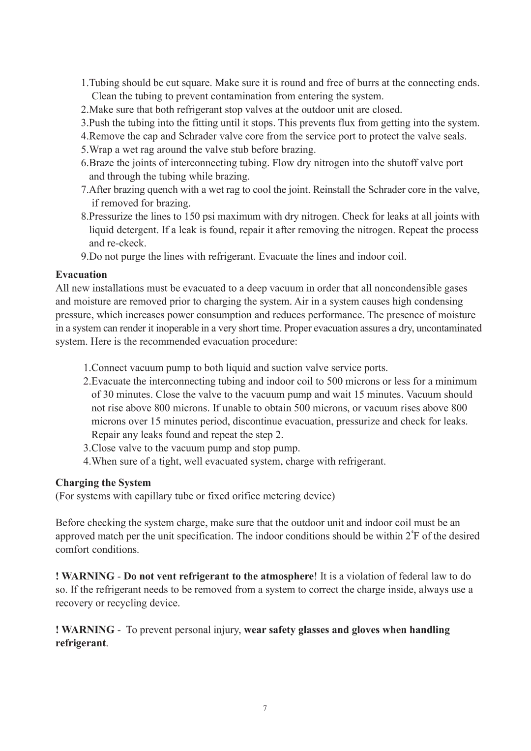 Haier HC1891VAR operation manual Evacuation, Charging the System 