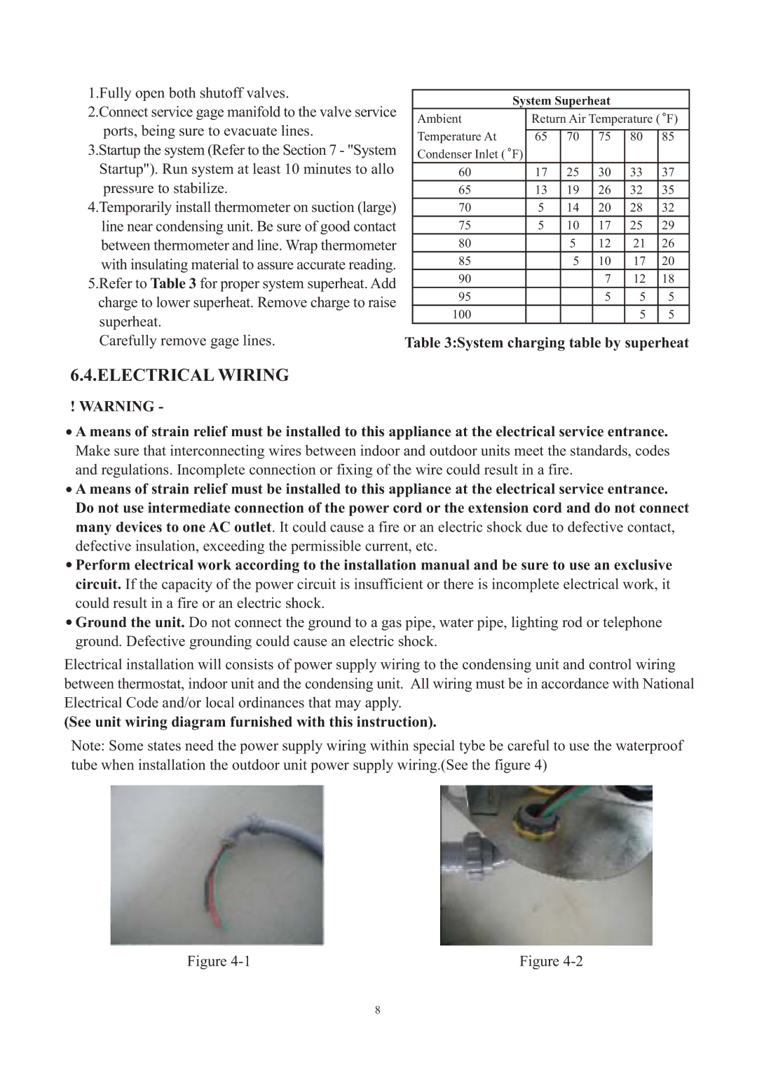 Haier HC1891VAR operation manual Electrical Wiring, System charging table by superheat 