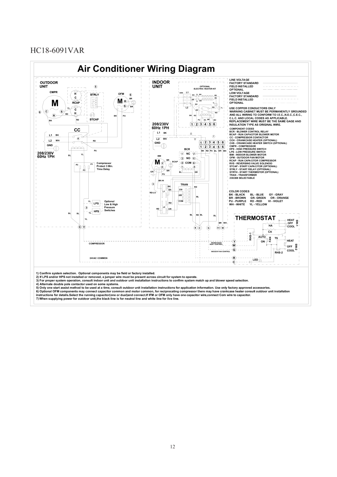 Haier HC1891VAR operation manual Air Conditioner Wiring Diagram 