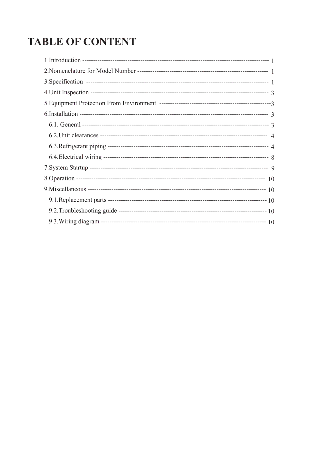 Haier HC1891VAR operation manual Table of Content 