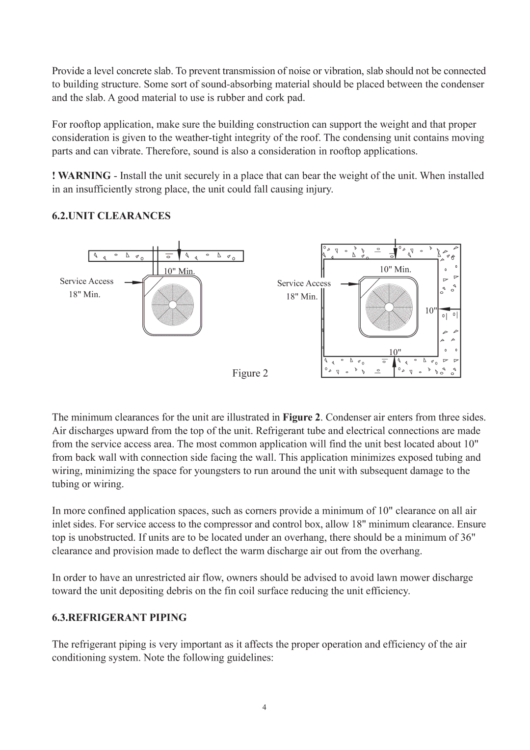 Haier HC1891VAR operation manual Unit Clearances 