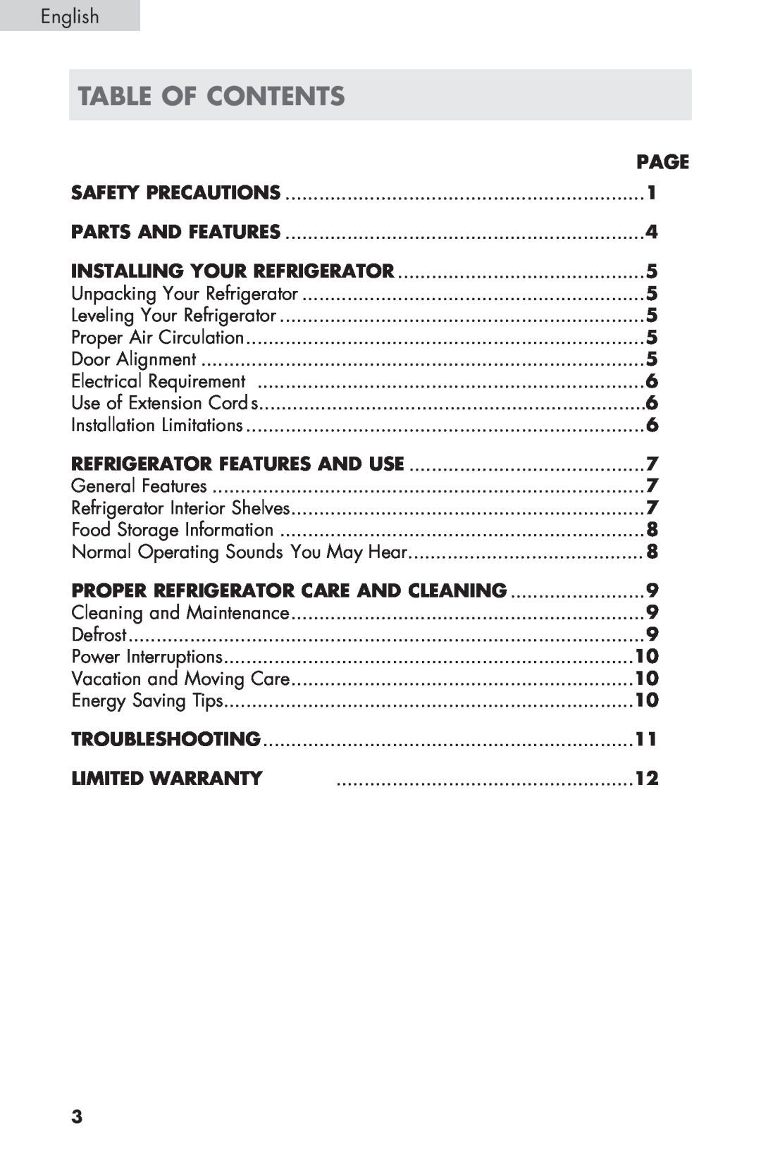 Haier HC27SF22RB user manual Table Of Contents, English, Page, Limited Warranty 