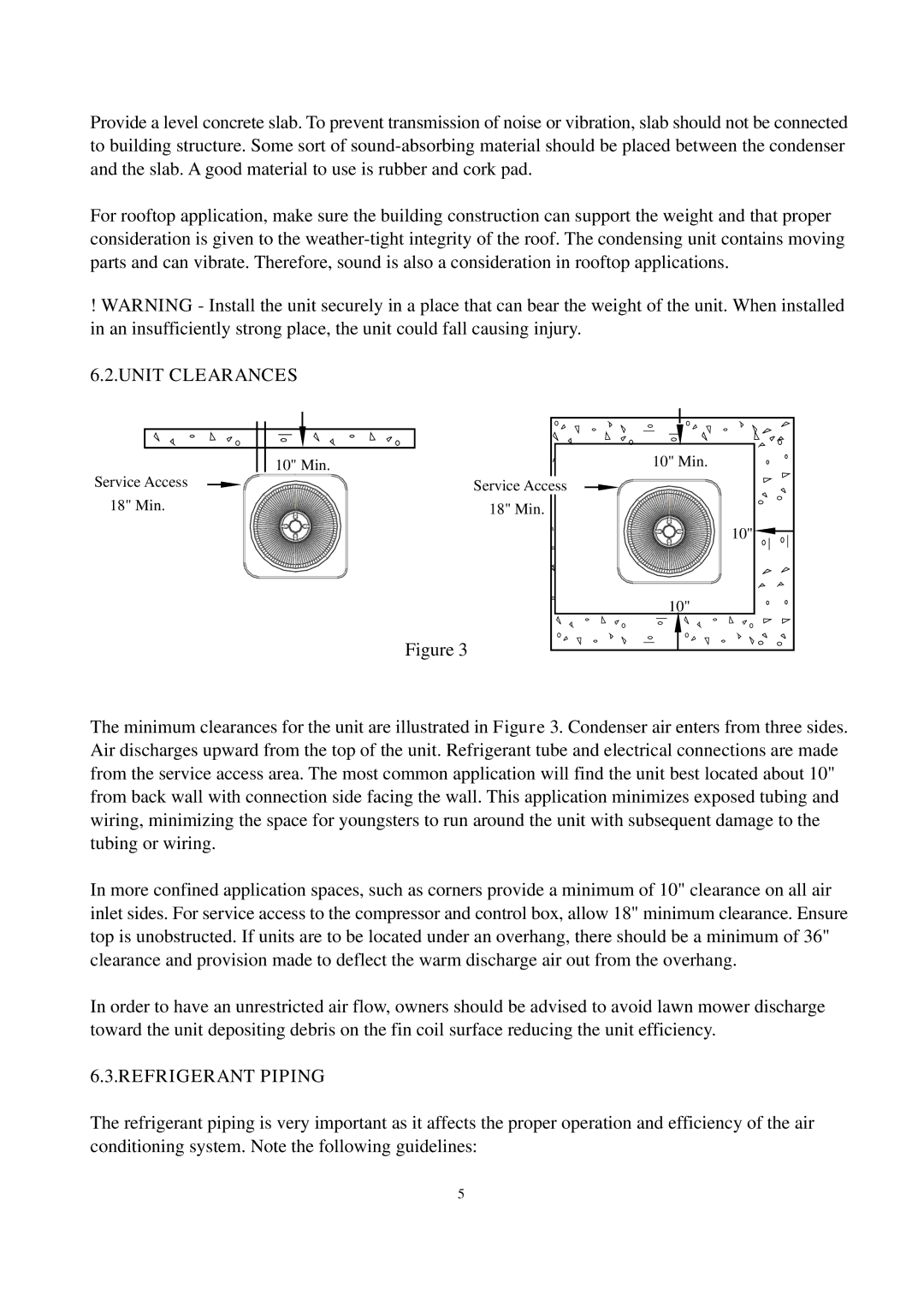 Haier HC30D2VAR, HC42D2VAR, HC36D2VAR, HC24D2VAR, HC18D2VAR operation manual Unit Clearances 