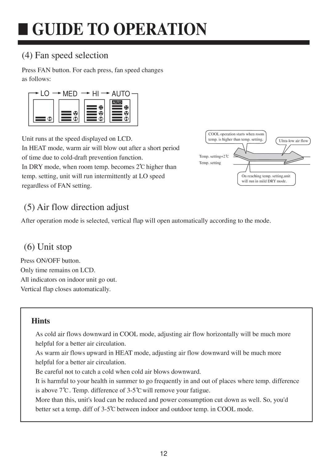 Haier HCFU-42CA13, HCFU-28C13, HCFU-18C13 operation manual Fan speed selection, Air flow direction adjust 