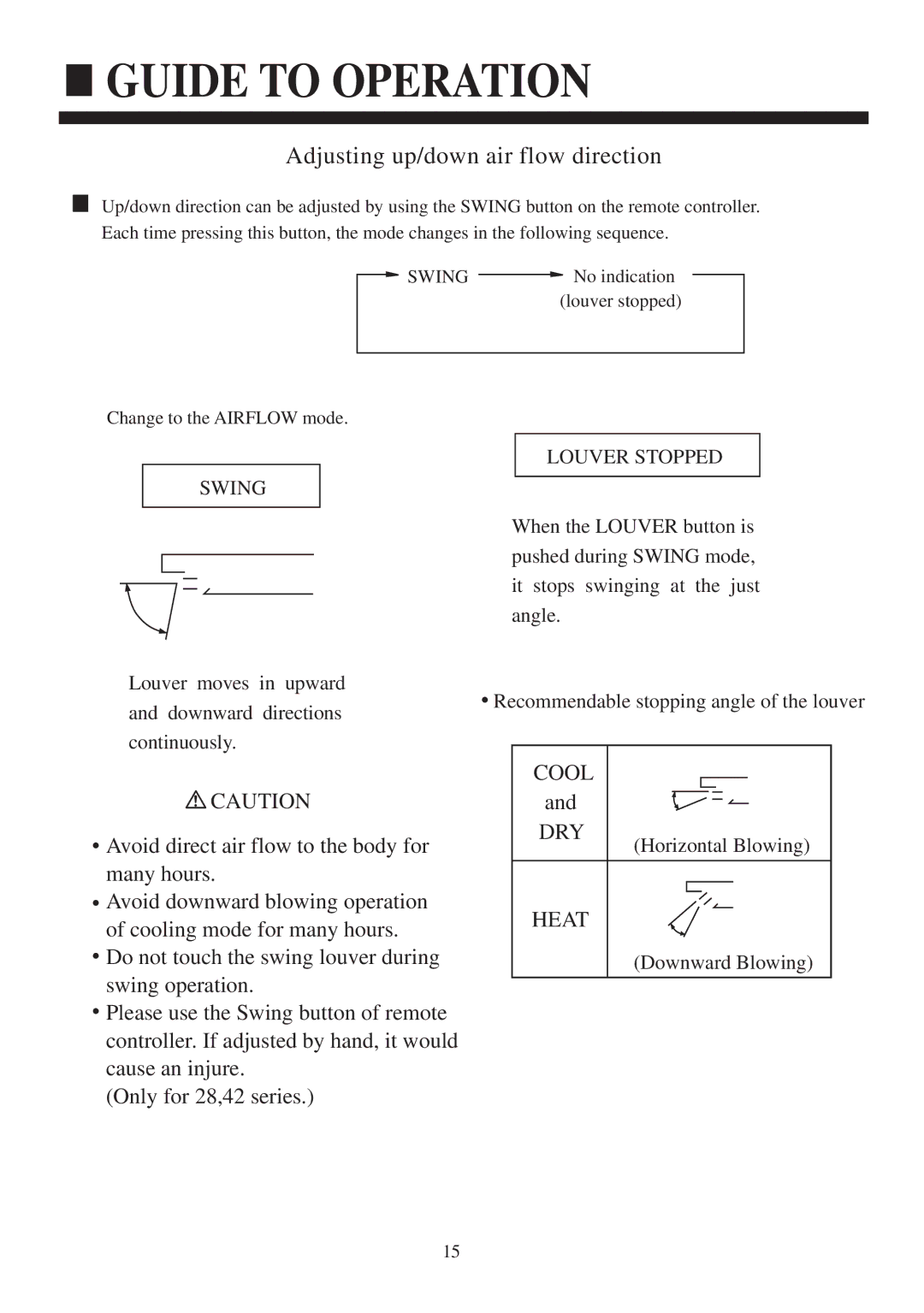 Haier HCFU-42CA13, HCFU-28C13, HCFU-18C13 operation manual Adjusting up/down air flow direction 