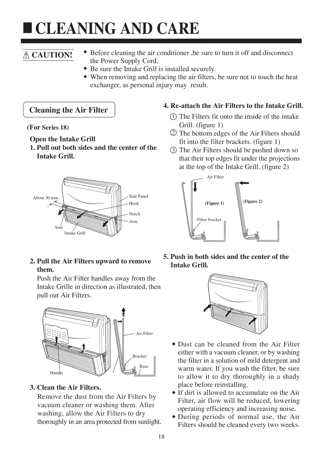 Haier HCFU-42CA13, HCFU-28C13, HCFU-18C13 operation manual Cleaning and Care, Cleaning the Air Filter 