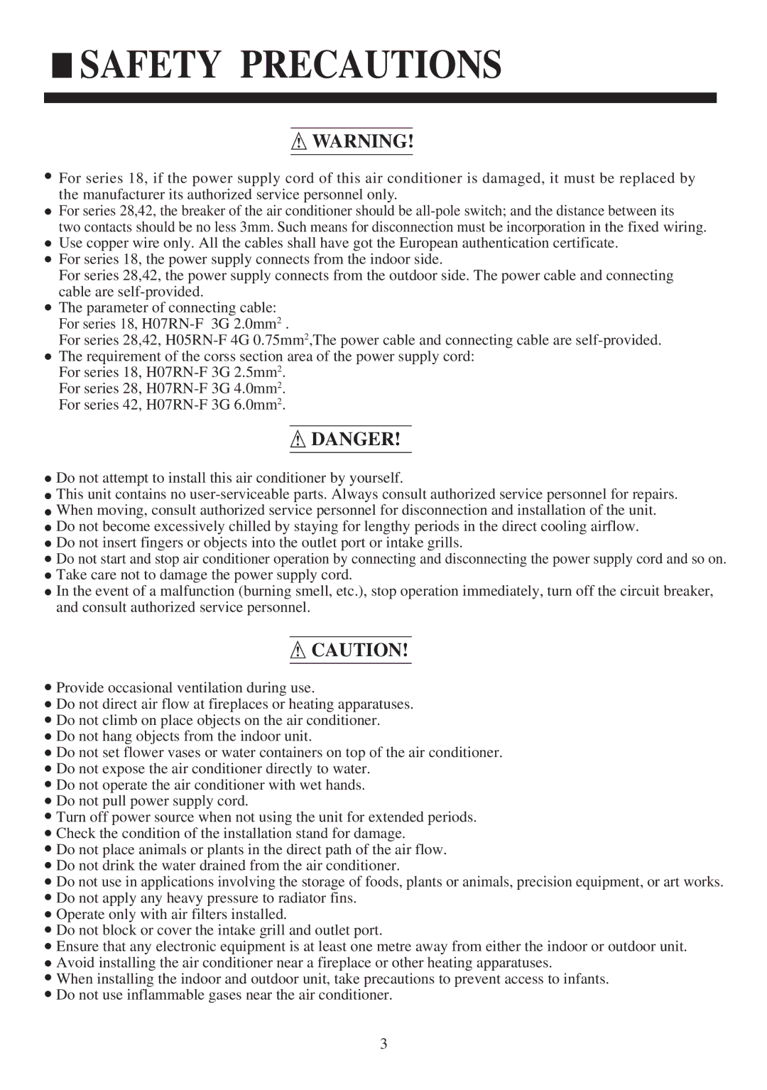 Haier HCFU-42CA13, HCFU-28C13, HCFU-18C13 operation manual Safety Precautions 