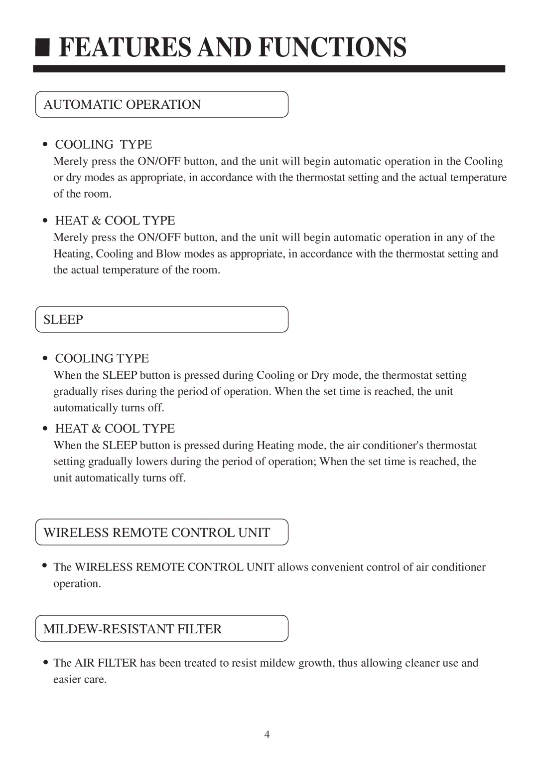 Haier HCFU-28C13, HCFU-18C13, HCFU-42CA13 operation manual Features and Functions, Automatic Operation 