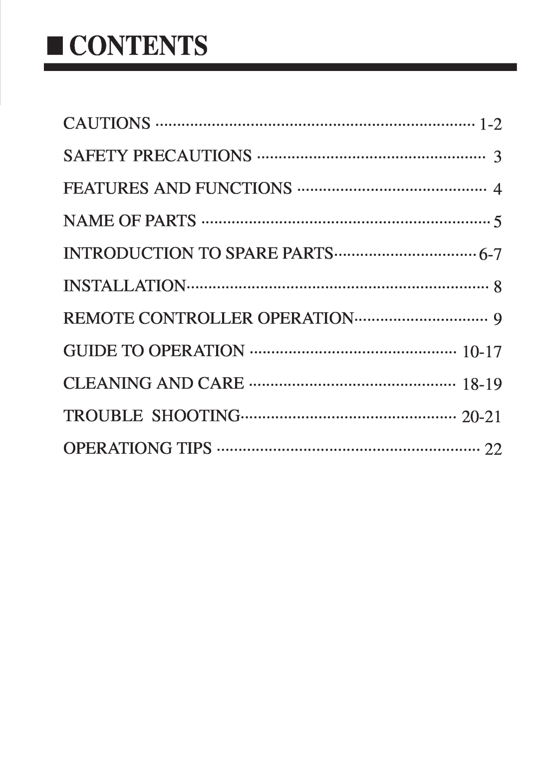 Haier HCFU-42CA13 Contents, Cautions, Introduction To Spare Parts, Guide To Operation, Cleaning And Care, Trouble Shooting 