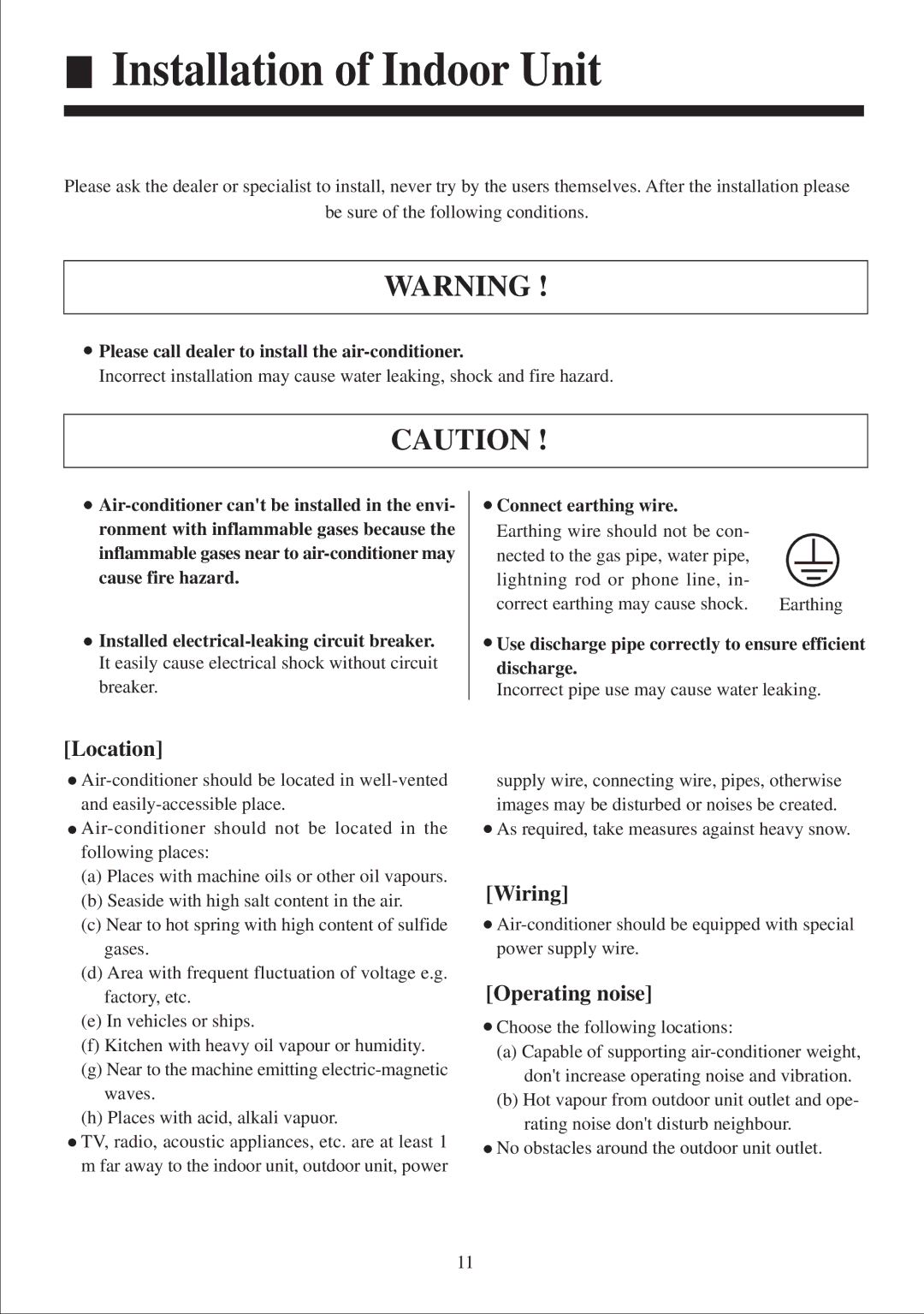 Haier HCFU-42CF03, HCFU-42HF03 installation manual Installation of Indoor Unit, Location 