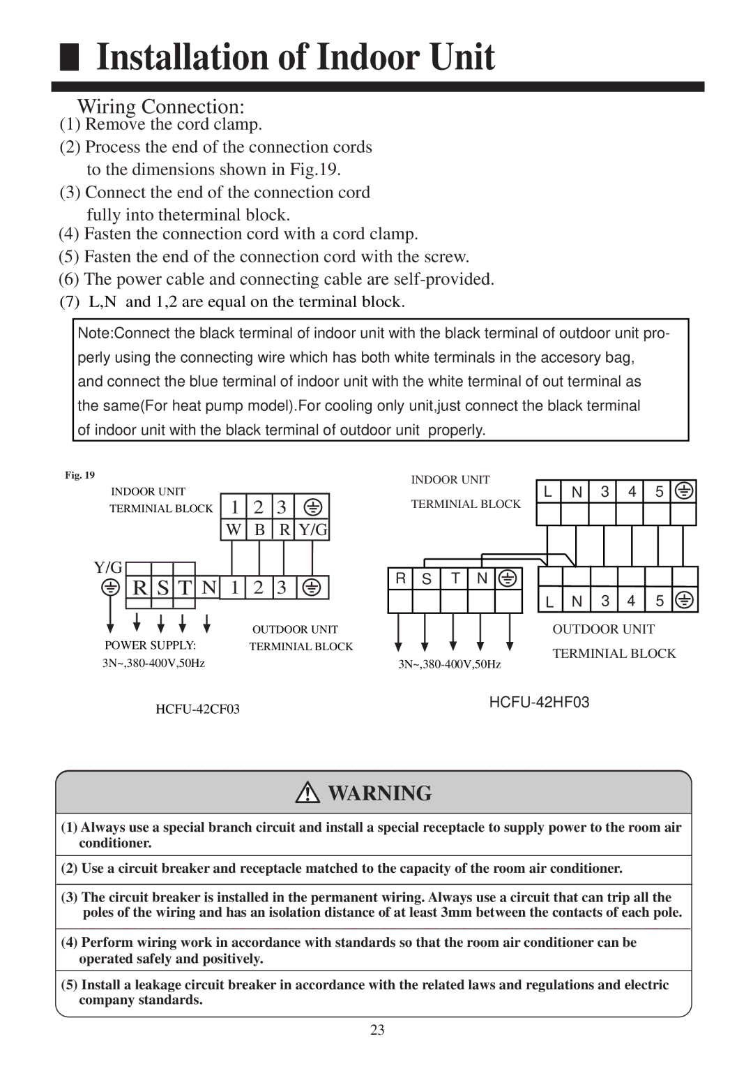 Haier HCFU-42CF03, HCFU-42HF03 installation manual Wiring Connection 